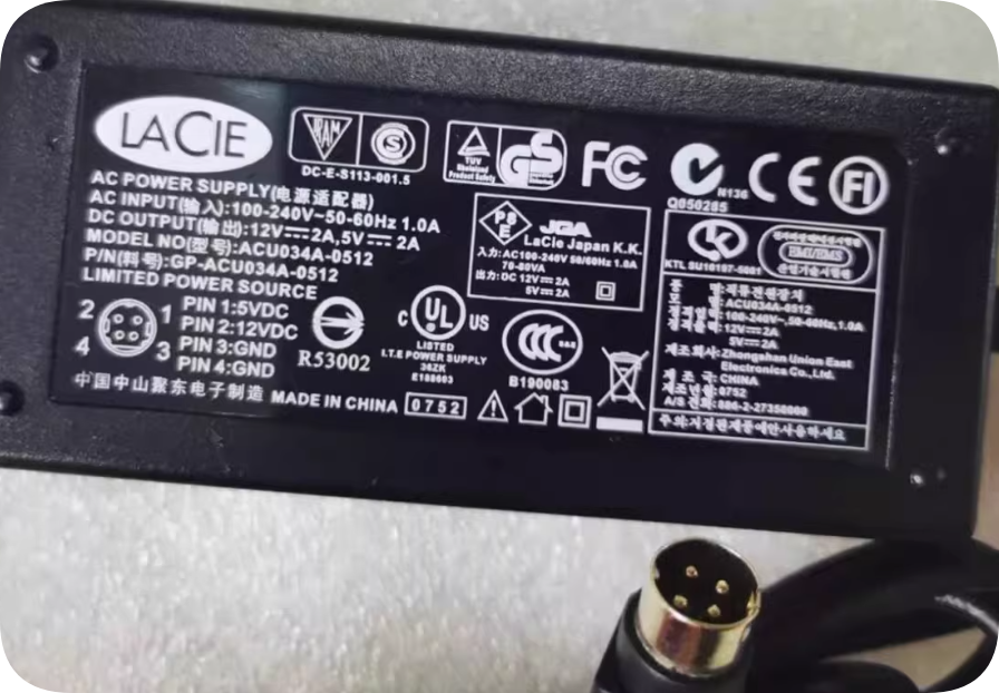 *Brand NEW*LACIE ACU034A-0512 Power Adapter 12V2A 5V2A Four-Pin Charger Power Supply